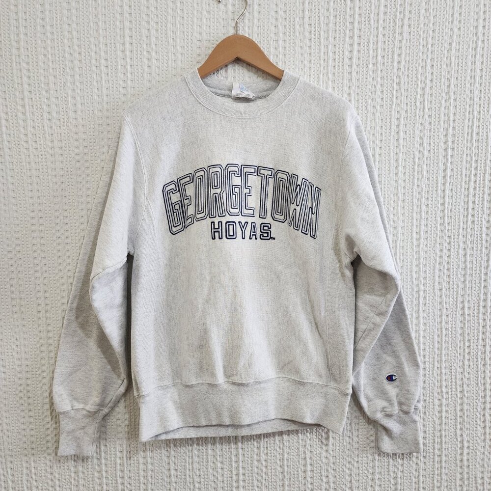 Vintage Champion Georgetown Hoyas Crewneck Ribbed Light Gray Unisex Size Small